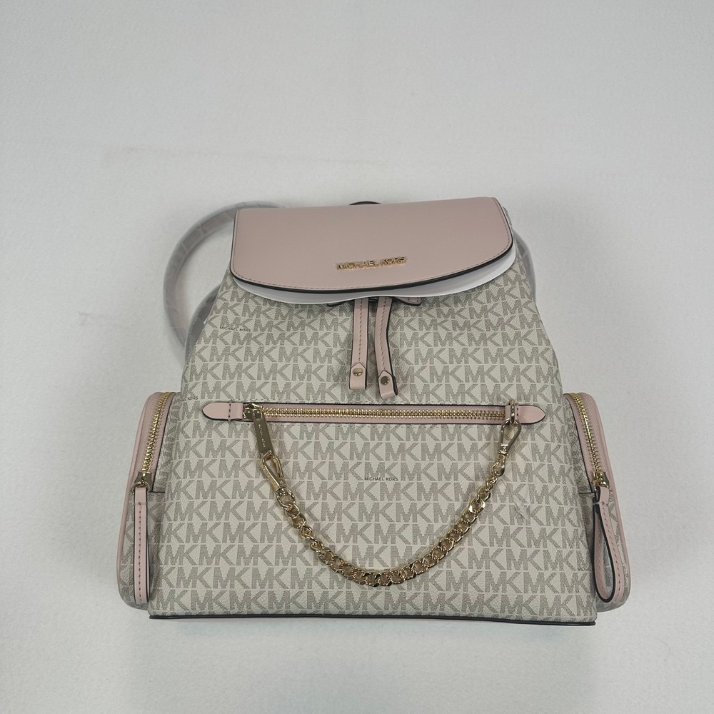 Michael Kors Jet Set Large Logo Backpack Powder Blush/ Vanilla - New - Picture 8 of 11